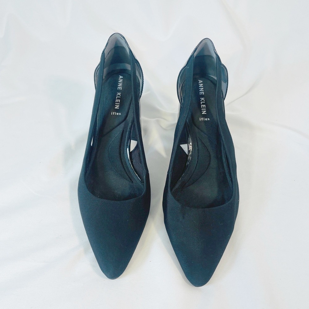 Anne Klein iFlex Pumps Women's 9 Black 3" Heel Pointed Toe Block Heel Cut Out - Picture 4 of 9